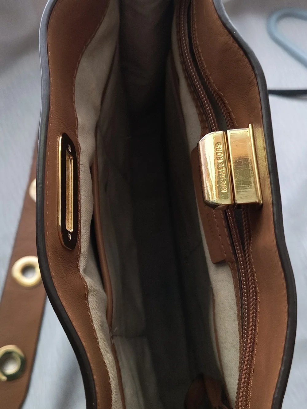 Michael Kors Tan and Black Leather-Trim Shoulder Bag